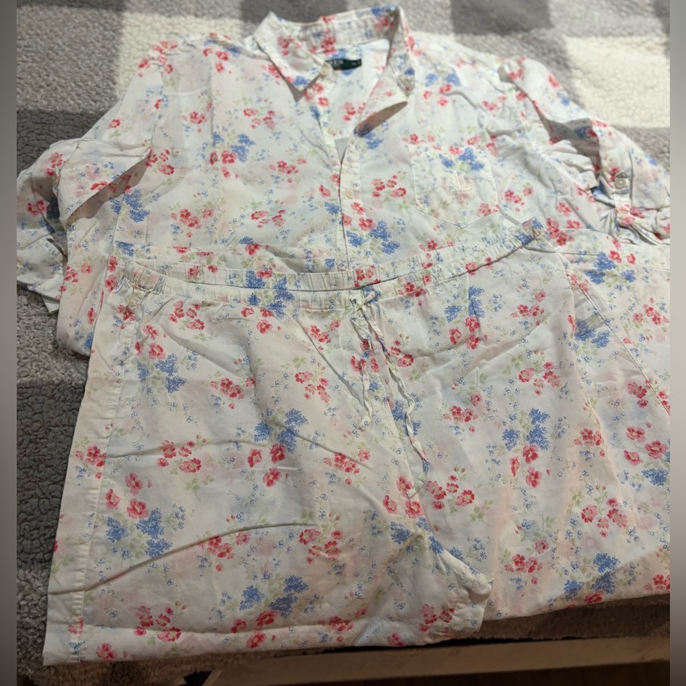 Lauren Ralph Lauren Floral Pajama Set with Pink and Blue Hues